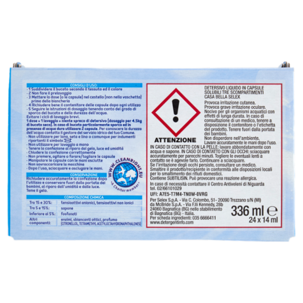 Selex Casa Bella Detersivo per Lavatrice Liquido in Dosi Solubili Tripla Camera Classico 24 pezzi