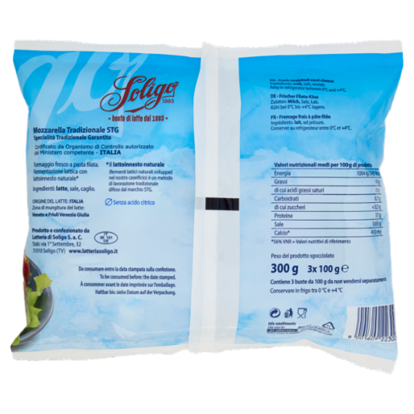 Latteria Soligo Fior di latte Mozzarella tradizionale STG 3 x 100 g