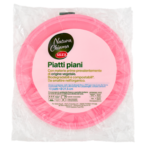 Selex Natura Chiama Piatti Piani Biodegradabili e Compostabili Ecologici Rosa 10 pezzi