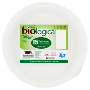 Biologica Piatti Dessert Ø 17,5 Cm 100% Biodegradabili e Compostabili 15 Pz
