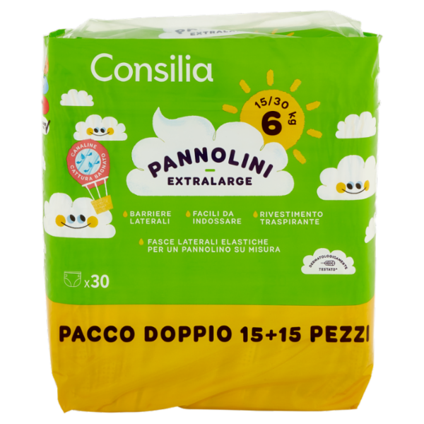 Consilia Pannolini per Bambini Extra Large 15-30 kg 2x15 pezzi
