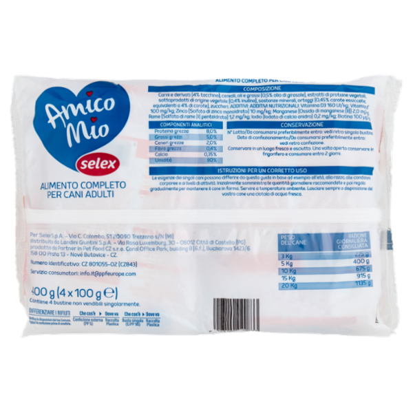 Selex Amico Mio Gatto Bocconcini in Salsa con Tacchino e Carote 4x100 g