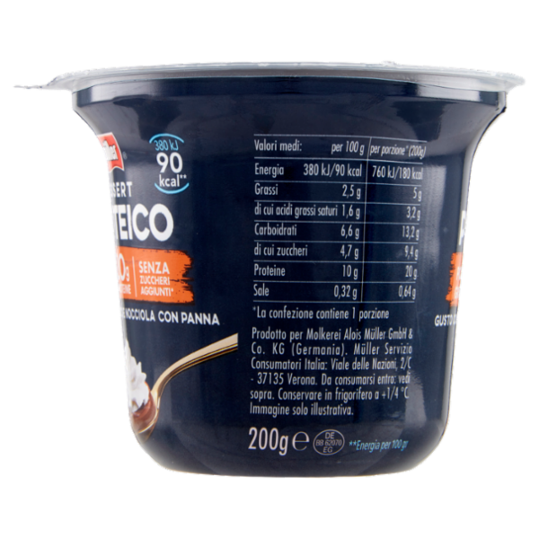 müller Dessert Proteico Gusto Cioccolato e Nocciola con Panna 200 g