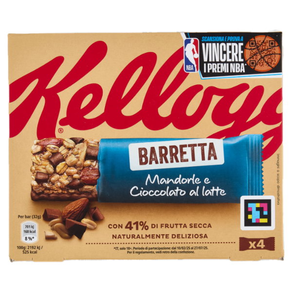 Kellogg's Barretta Mandorle e Cioccolato al latte 4 x 32 g
