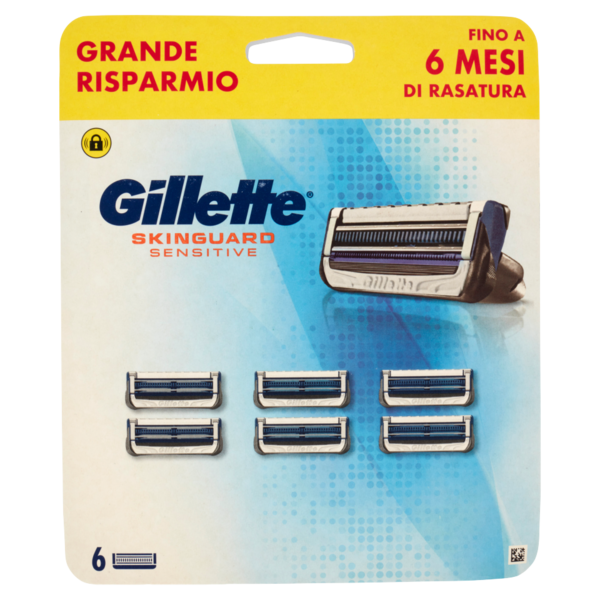 Gillette Lamette di Ricambio per Rasoio da Uomo SkinGuard Sensitive, 6 Ricariche