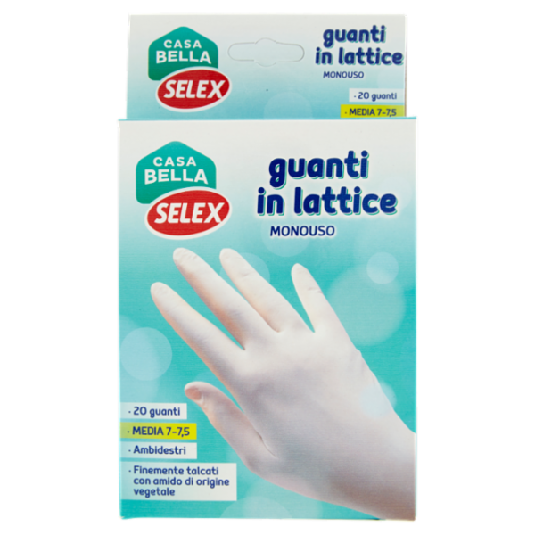 Selex Casa Bella Guanti Monouso in Lattice Naturale Misura Media (7-7,5) Dispenser 20 pezzi