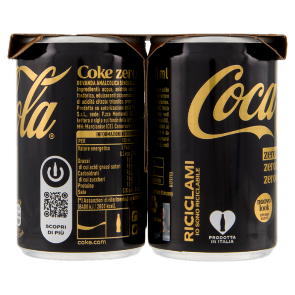 Coca-Cola Zero Caffeina Zero Zuccheri Minican 6 X 15cl