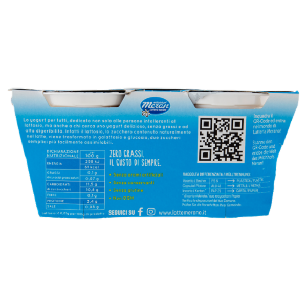 bella vita free Yogurt Magro Senza Lattosio Zero Grassi Mango, Maracuja e Curcuma 2 x 125 g