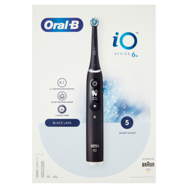 Oral-B iO-6N Spazzolino Elettrico Denti Ricaricabile Nero Lava con Custodia da Viaggio