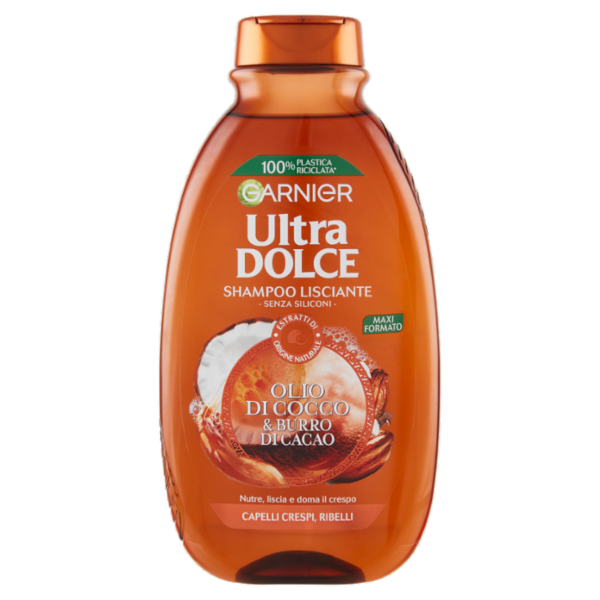 Garnier Ultra Dolce Shampoo all' Olio di Cocco e Burro di Cacao per capelli lisci, 300 ml