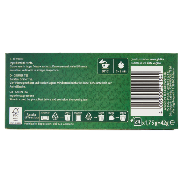 Sir Winston Tea Tè Verde 24 x 1,75 g