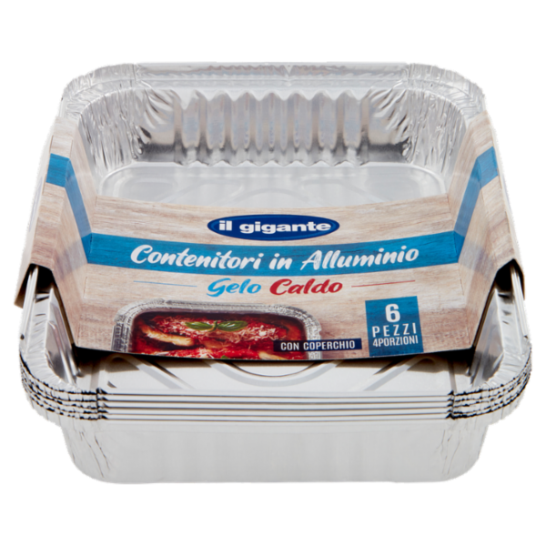 IL GIGANTE Contenitori in Alluminio Gelo Caldo con Coperchio 4 Porzioni 6 pz