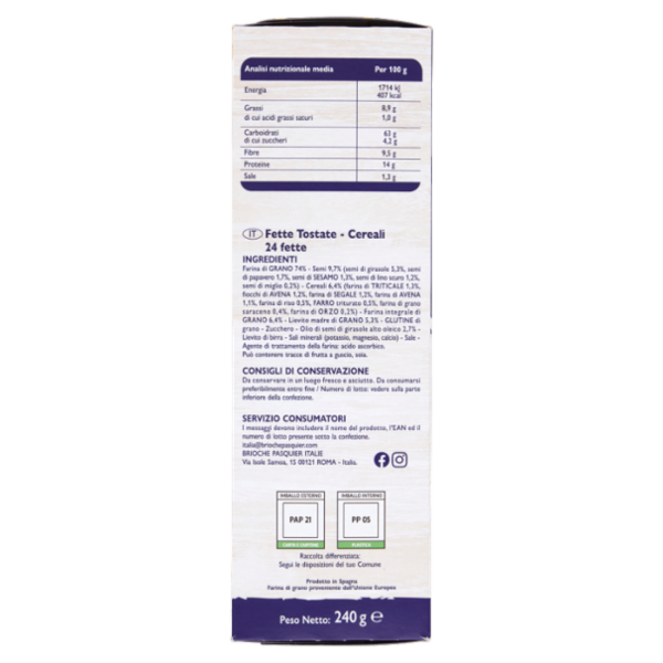 Brioche Pasquier Fette Tostate Cereali e Semi 24 Fette 240 g