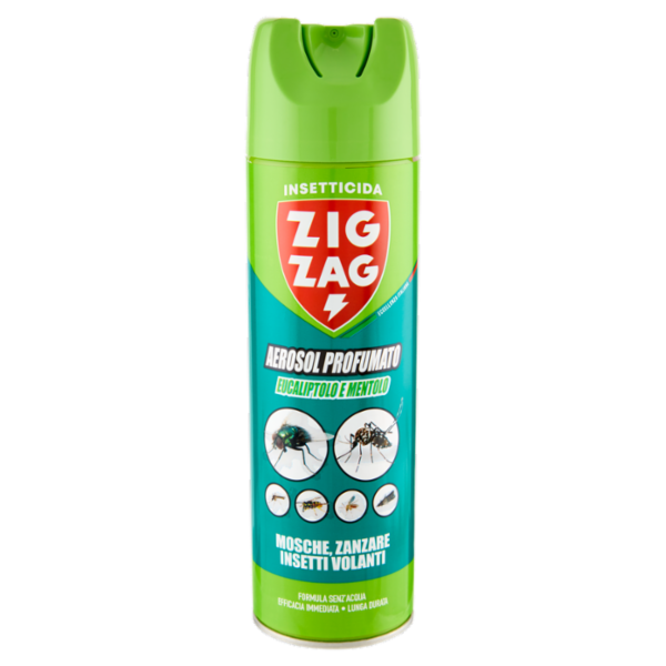 Zig Zag Insetticida Aerosol Profumato Eucaliptolo e Mentolo Mosche, Zanzare Insetti Volanti 500 ml