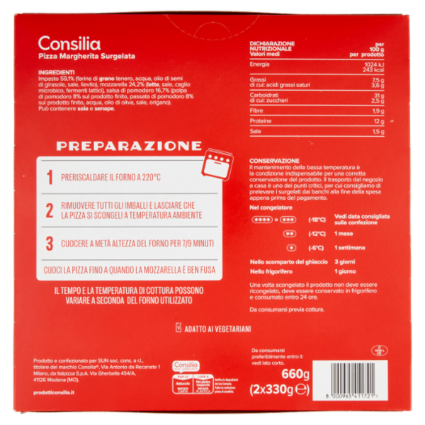 Consilia Pizza Margherita Surgelata 2 x 330 g