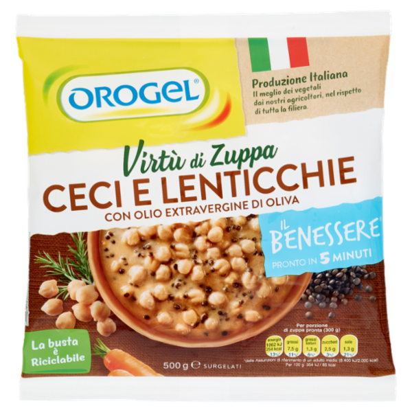 Orogel Il Benessere Virtù di Zuppa Ceci e Lenticchie con Olio Extravergine di Oliva Surgelati 500 g