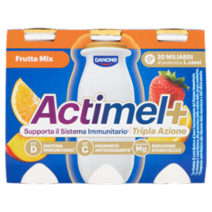 ACTIMEL Tripla Azione, Yogurt Da Bere Con Vitamine C, D e Magnesio, Gusto Frutta Mix, 6x100G