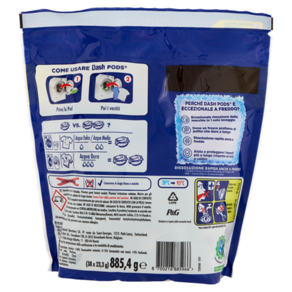 Dash Power Pods Detersivo Lavatrice In Capsule, Azione Extra-Smacchiante, 38 Lavaggi 885,4 g