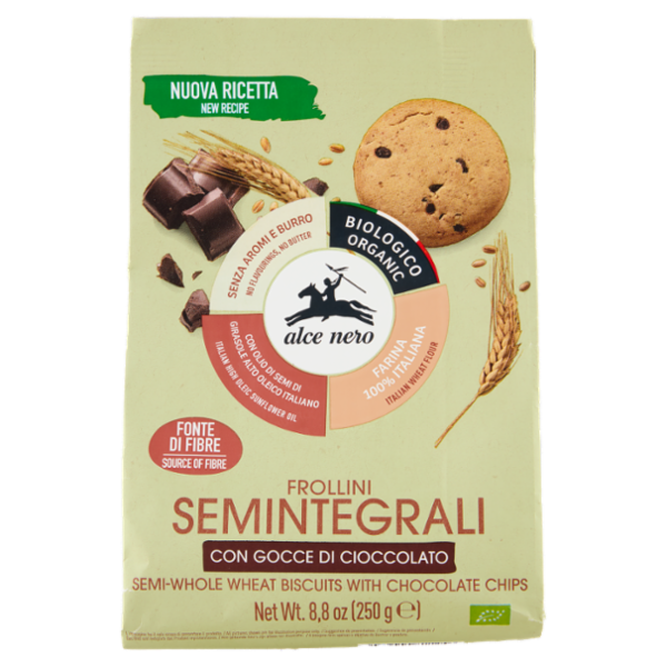 alce nero Frollini Semintegrali con Gocce di Cioccolato 250 g