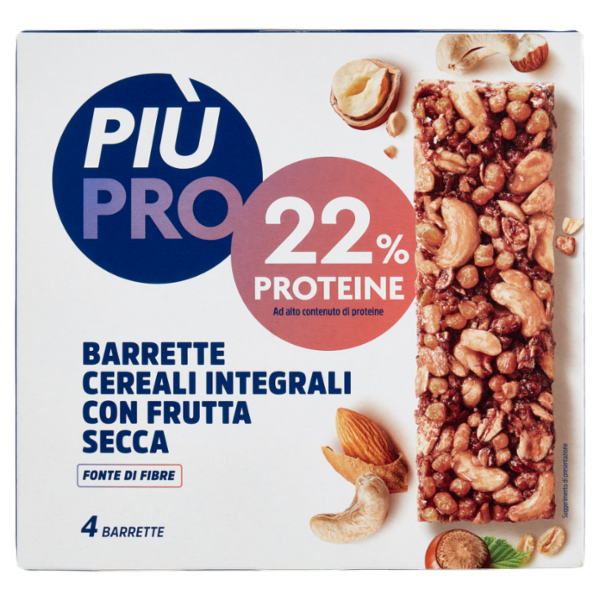 Piùpro Barrette Cereali Integrali con Frutta Secca 4 x 28 g