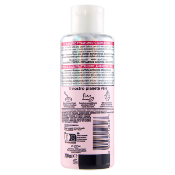 L'Oréal Paris Elvive Glycolic Gloss Trattamento Laminazione 5 Minuti con Acido Glicolico 200 ml