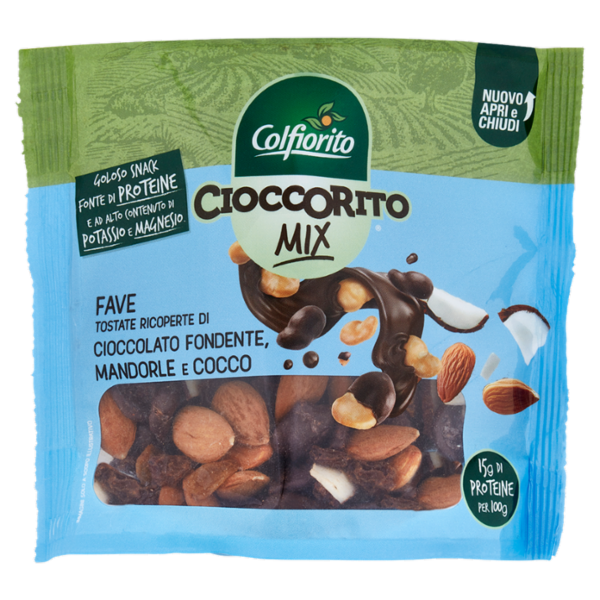 Colfiorito Cioccorito Mix Fave Tostate Ricoperte di Cioccolato Fondente, Mandorle e Cocco 150 g