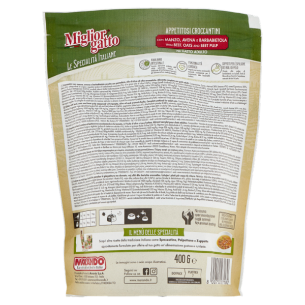 Migliorgatto Le Specialità Italiane Croccantini Manzo, Avena e Barbabietola per Gatto Adulto 400 G