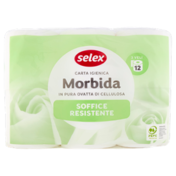 Selex Carta Igienica 3 Veli 180 Strappi 12 Rotoli