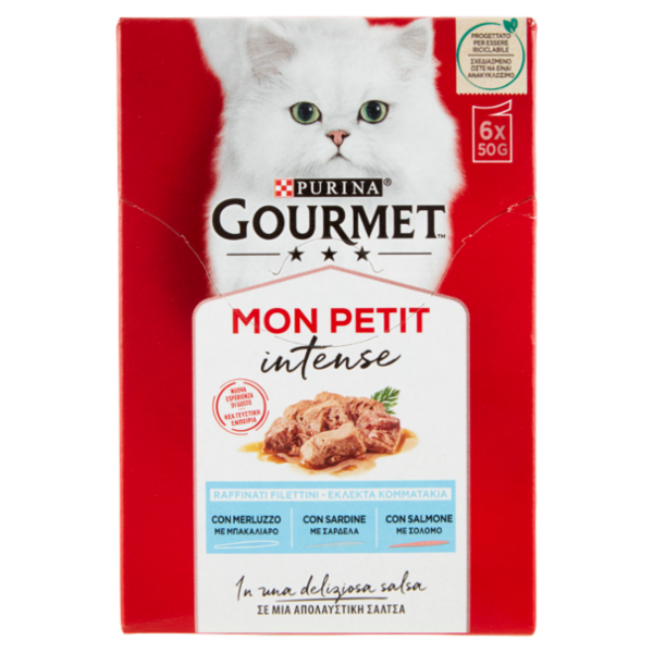 PURINA GOURMET Mon Petit Filettini Intense cotti in Salsa (Merluzzo / Salmone / Sardine) 6x50g