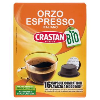 Crastan Bio Orzo Espresso Italiano 16 Capsule Compatibili Lavazza A Modo Mio 40 g