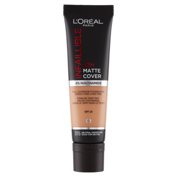 L'Oréal Paris Fondotinta Infaillible Matte Cover, Finish Matte, 315 Neutral Undertone, 30 ml