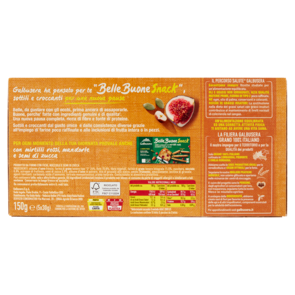 Galbusera BelleBuone Snack sottili e croccanti con fichi, nocciole e semi di zucca 5 x 30 g