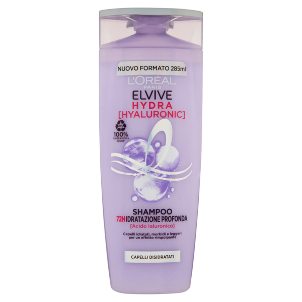 L'Oréal Paris Elvive Hydra Hyaluronic, Shampoo 72H Idratazione Profonda, con Acido Ialuronico, 285ml