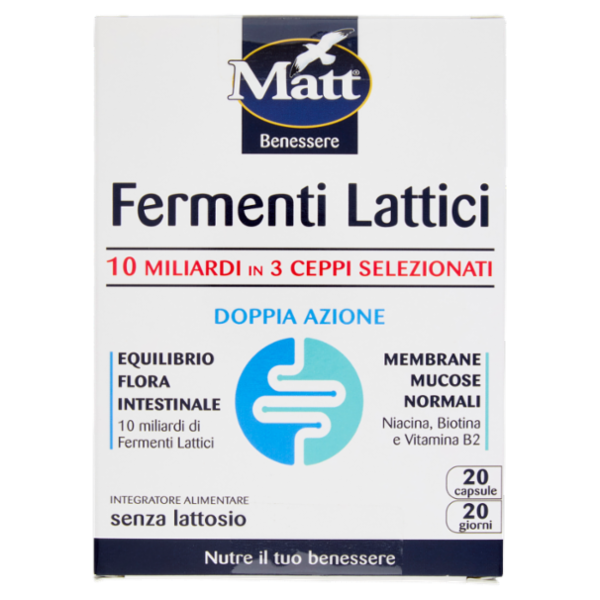 Matt Benessere Fermenti Lattici 10 Miliardi in 3 Ceppi Selezionati 20 capsule 6 g