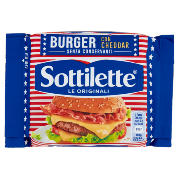 Sottilette Burger con Cheddar - formaggio fuso a fette - 185 g