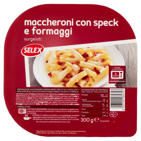 Selex Maccheroni con Speck e Formaggi Surgelati 300 g
