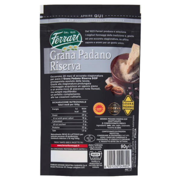 Ferrari Grana Padano Riserva DOP Oltre 20 Mesi Grattugiato Fresco 90 g