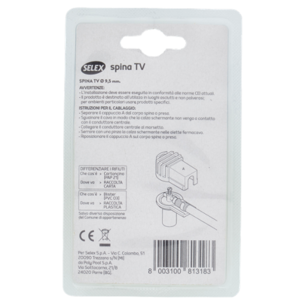 Selex Spina Tv a Squadra Diametro 9,5 mm Bianco