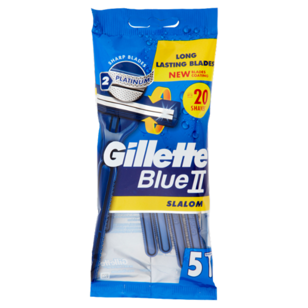 Gillette Blue II Slalom Rasoio da Uomo Usa e Getta a 2 Lame con Testina Oscillante 5 Rasoi
