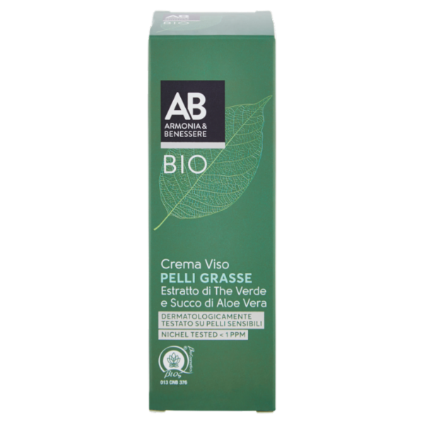 Armonia & Benessere Crema Viso per Pelli Grasse Bio con Estratto The Verde e Succo Aloe Vera 50 ml