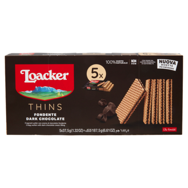 Loacker Thins Dark Chocolate Wafer con crema al cioccolato fondente Wafers 37,5gx5