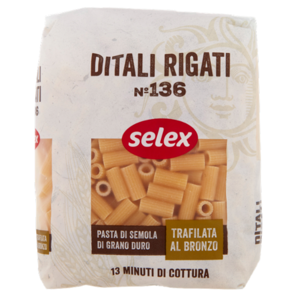 Selex Pasta di Semola Trafilata al Bronzo Ditali Rigati 500 g