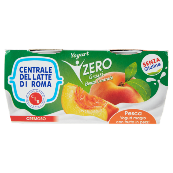 Centrale del Latte di Roma Zero Grassi Pesca Yogurt magro con frutta in pezzi 2 x 125 g