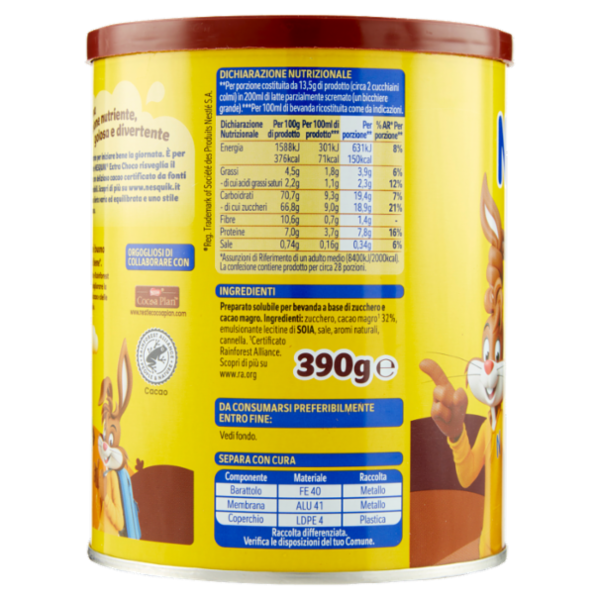NESQUIK Extra Choco Preparato Solubile per Bevanda con Cacao Magro barattolo 390 g