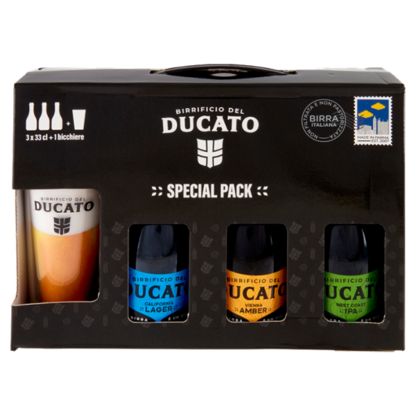Birrificio del Ducato Special Pack California Lager, Vienna Amber, West Coast IPA 3x33cl+1 bicchiere