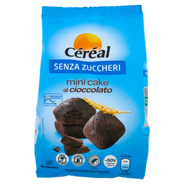 Céréal, Mini Cake gusto Cioccolato, Senza Zuccheri, Senza Lattosio, Senza Olio di Palma - 7x28 g
