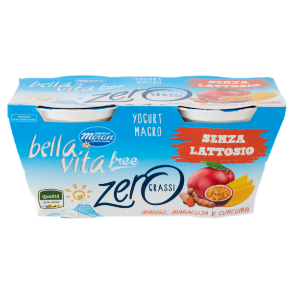bella vita free Yogurt Magro Senza Lattosio Zero Grassi Mango, Maracuja e Curcuma 2 x 125 g