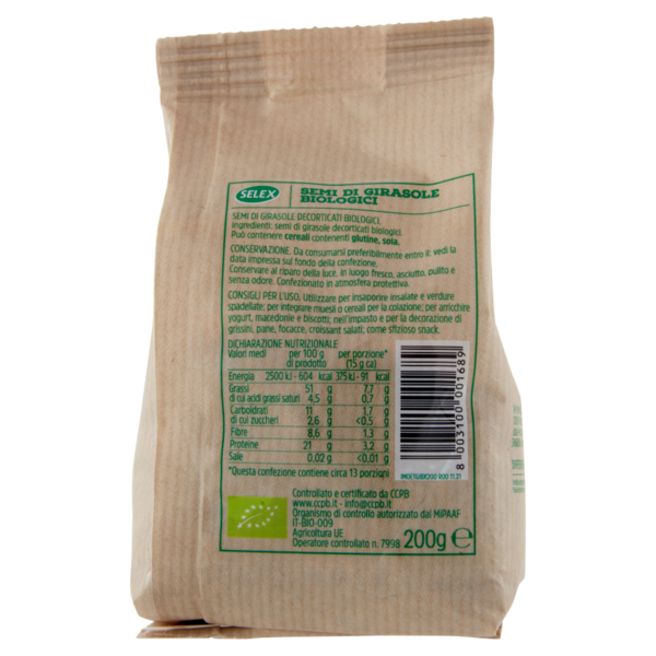Selex Semi di Girasole Decorticati Biologici 200 g