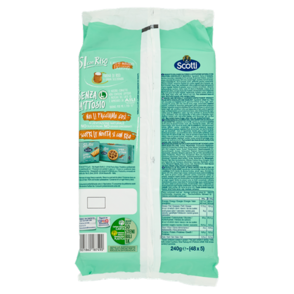 Riso Scotti Si con Riso Senza Lattosio Cornetto con Crema al Cioccolato e Nocciole 5 x 48 g