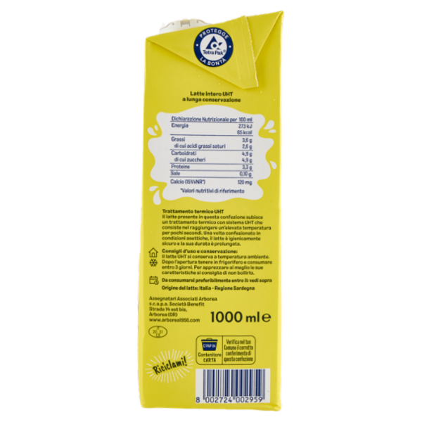 Arborea Latte Intero UHT a Lunga Conservazione 1000 ml